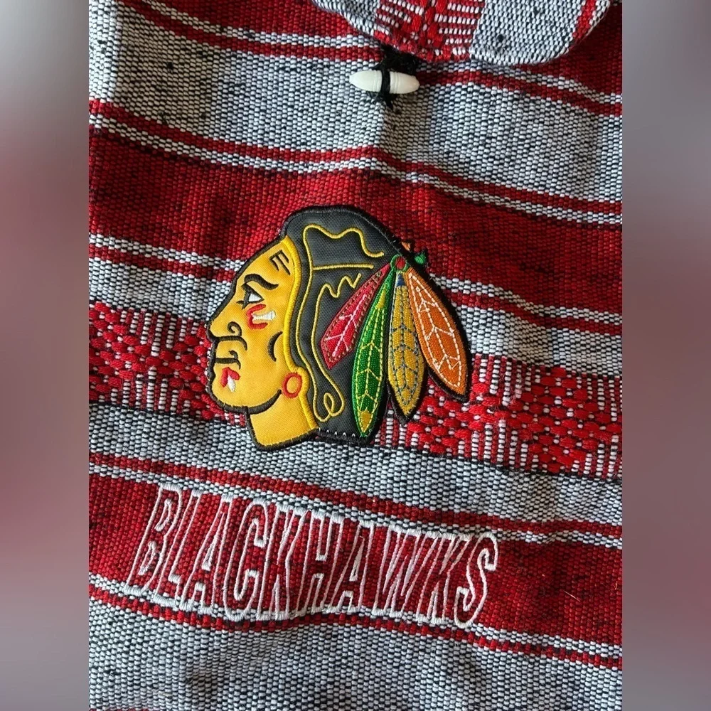 Chicago Blackhawks NHL Striped Burlap Backpack tote 100% cotton